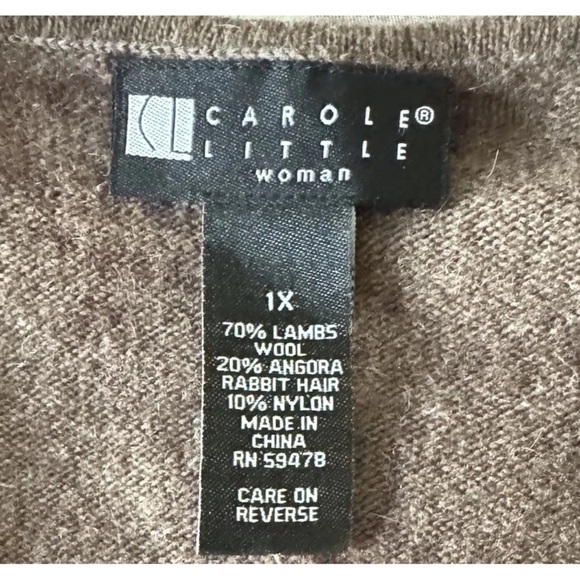 Carole Little Angora Lambswool Cardigan Sweater Brown Burgundy Paisley 1X NWOT - Picture 4 of 5